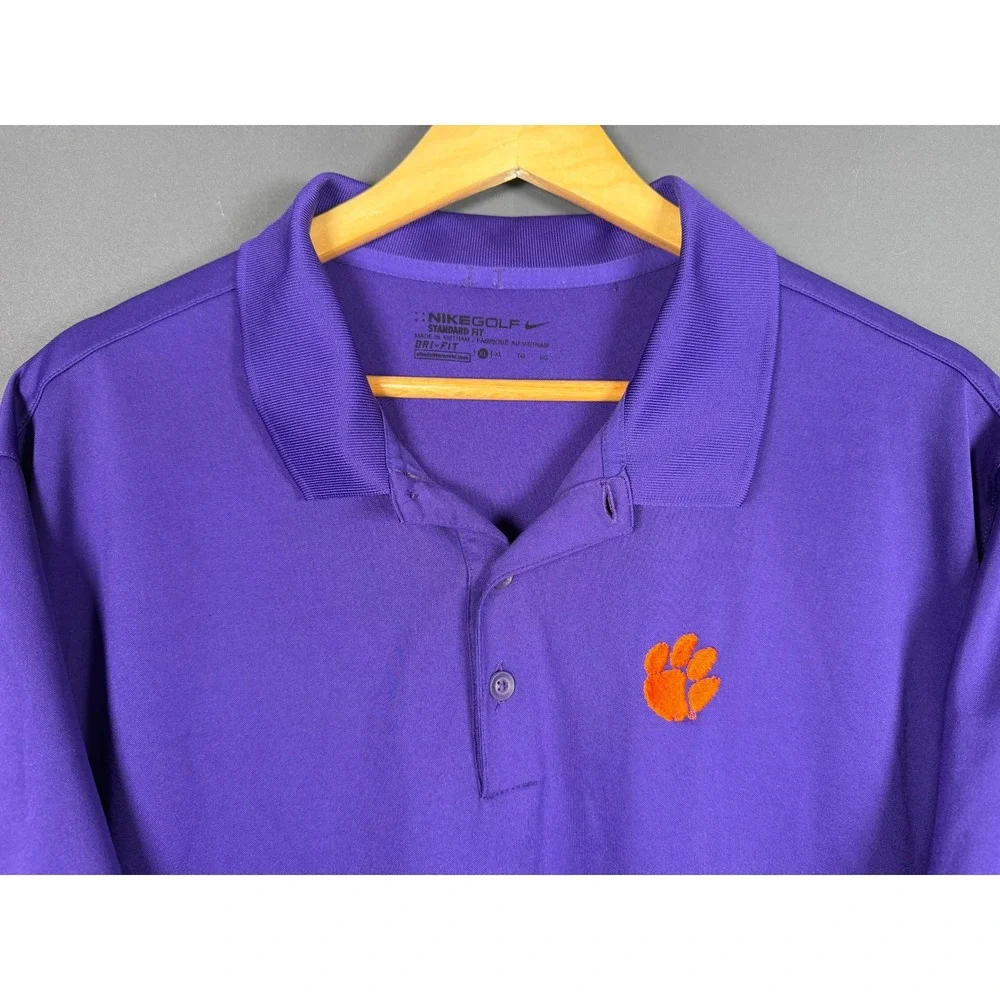 Nike Golf Clemson Tigers Mens XL Purple Dri-FIT Short Sleeve Polo Shirt
